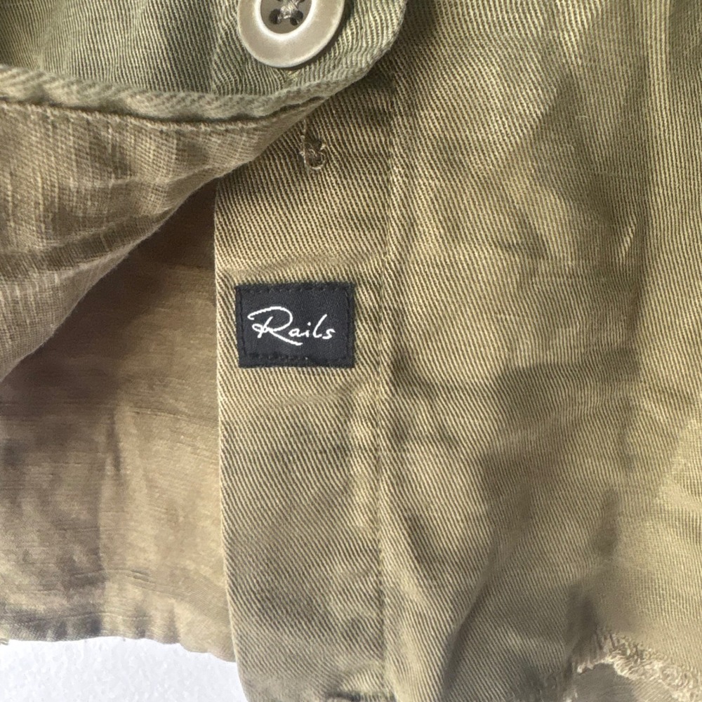 Rails Loren Military Shirt Jacket Olive Green Embroidered Patch Frayed Hem Small - Picture 11 of 12